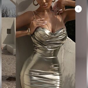 HIGHLY SOUGHT AFTER!!! JLUXLABEL LIGHT GOLD VISIONS OF YOU MIDI DRESS